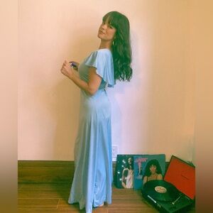 Vintage 1970s Ice Blue Maxi Dress